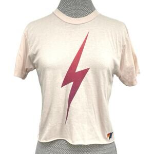 Aviator Nation Almond Bolt Fade Boyfriend Tee Ombre Pink Purple Crop Top Size XS